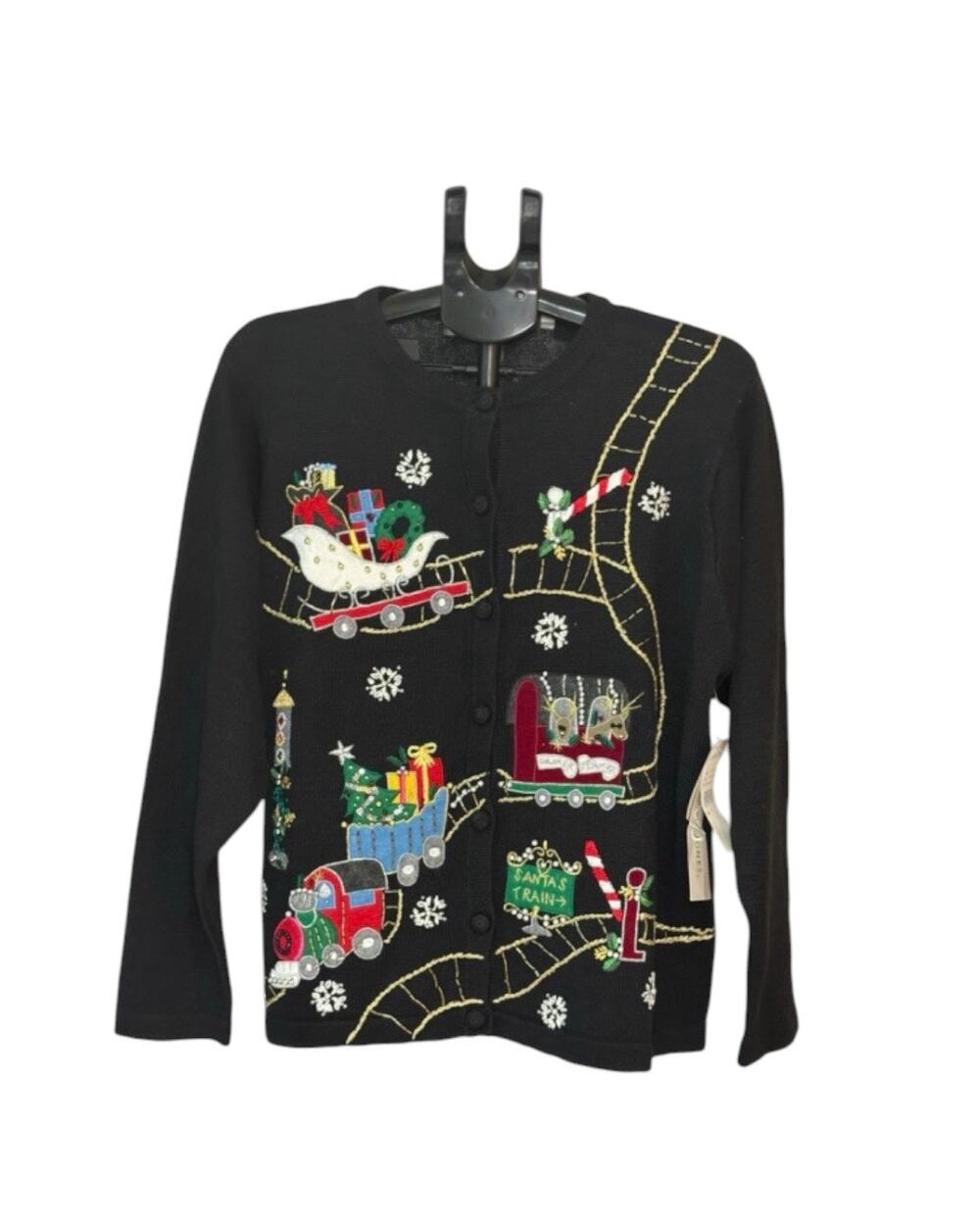 Vintage Victoria Jones Christmas Train Cardigan XL NWT
